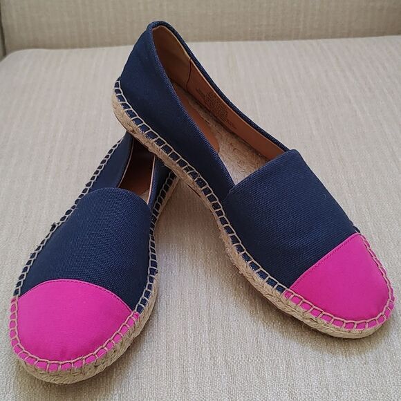 J. Crew Navy Blue Canvas Slip On Espadrilles Flats with Pink Cap Toe Size 6 - Picture 10 of 10